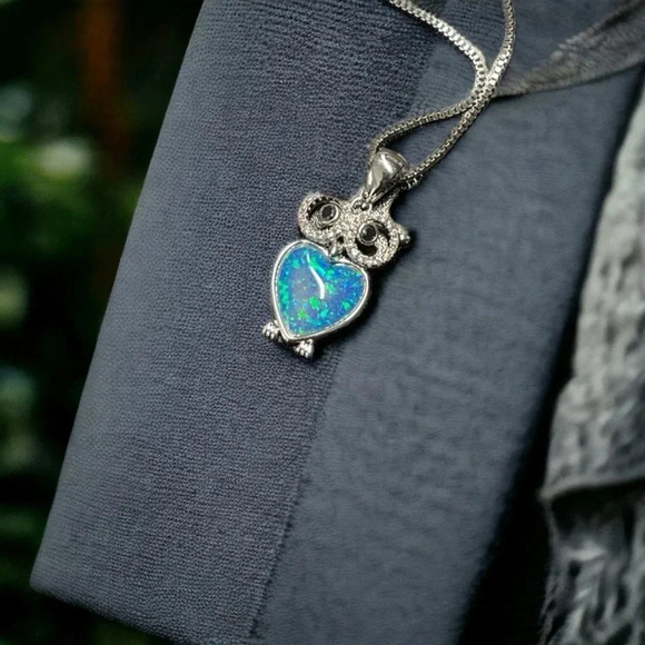 1 LEFT! Blue Owl Silver Necklace - Picture 2 of 2